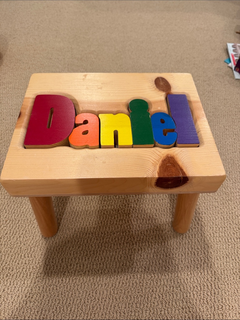 Personalized Wooden Name Puzzle Stool - Multicolor Daniel